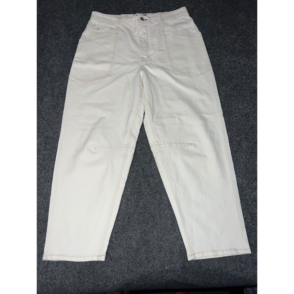 Frye Women Bone Barrel Jean Size 10 White High Rise Straight Leg Denim 110041747